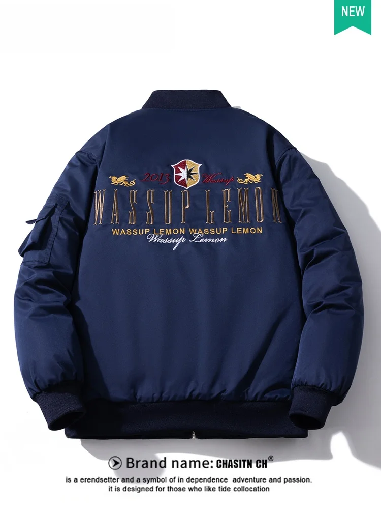 

Men's Winter Cotton Jacket Loose Fit Warmth Embroidered Letter Vintage Flight Style Couples Outerwear Fashionable Urban Style