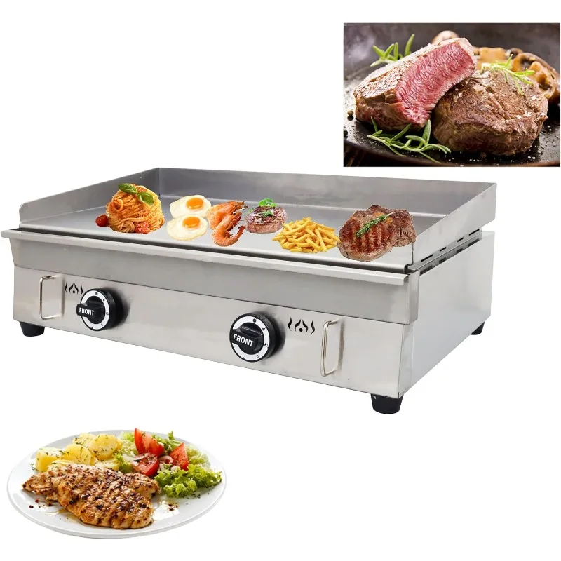 TECHTONGDA LPG Gas Countertop Flat Top Griddle Commercial Stainless Steel Griddle Grill Hot Plate BBQ Teppanyaki Grill