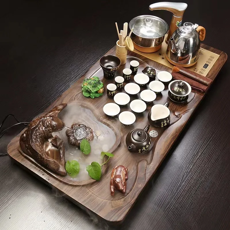 Factory price wooden tea tray with all tea pots and cups wooden kongfu tea board