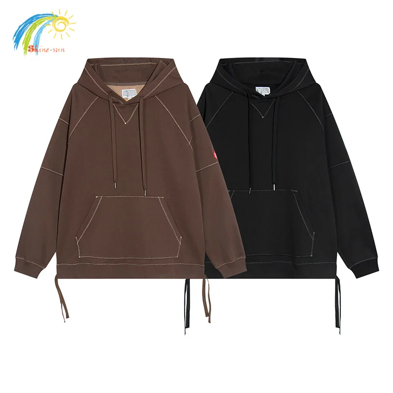 

Brown Black Solid Color Versatile CAVEMPT Hoodie Hooded Men Women 1:1 Oversized Stripe Stitching Cav Empt CE Pullovers With Tag