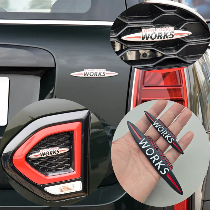 3D Metal Chrome Red Black Logo John Cooper Works Embelm Car Grill Badge Rear Trunk Sticker Works Accessories