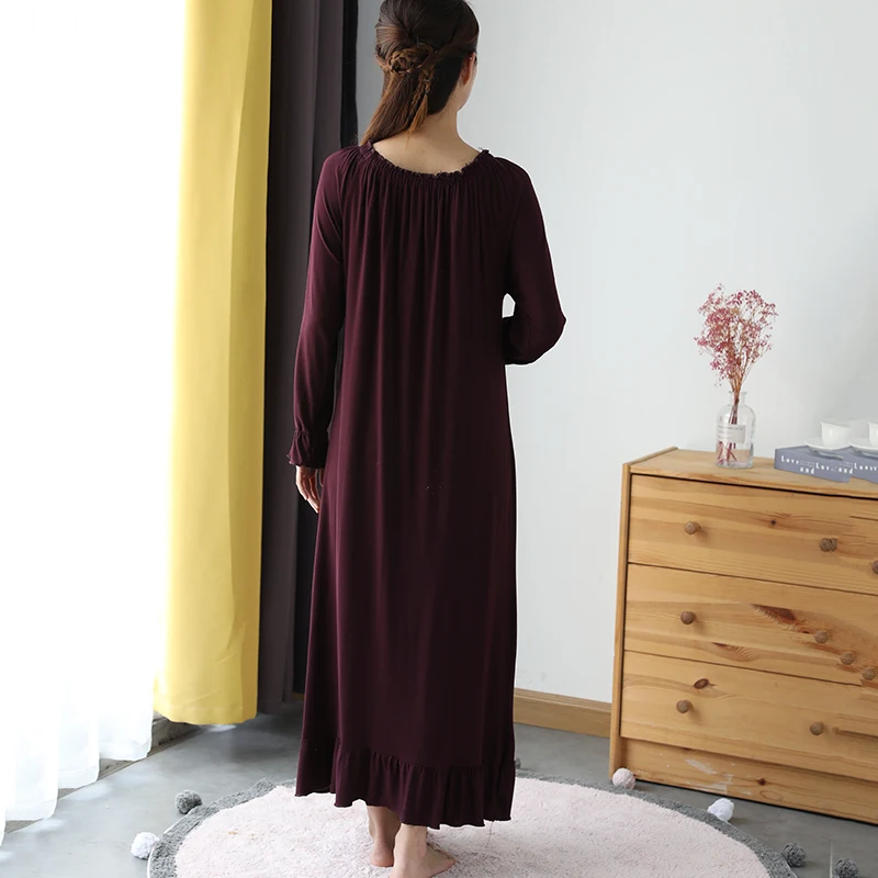 Spring Modal Nightgown Women O-Neck Soft Long Sleeve Nightdress Breathable Princess Sleepdress Home Clothes Sleepwear Plus Size