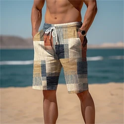 Pantalones cortos Hawaianos para playa, bañador informal con estampado a cuadros, ropa deportiva de secado rápido, bañador de hielo, 2024