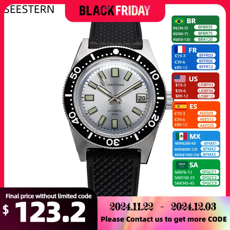 SEESTERN Diving Watch 62MAS Automatic Mechanical Men of Wrist Watches Japan NH35 Movement Sapphire Glass Bracelet Luminous Bezel