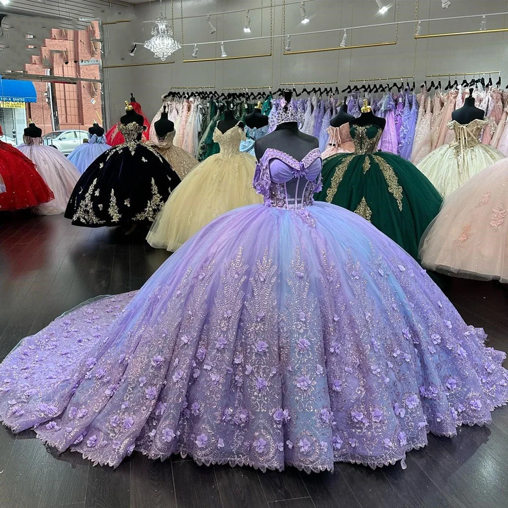 فستان Quincenara أرجواني فاتح مخصص 2024 مطرز بالتر Quinceañera XV حلو 16 ثوب حفلة Vestidos De 15 Años YQD505