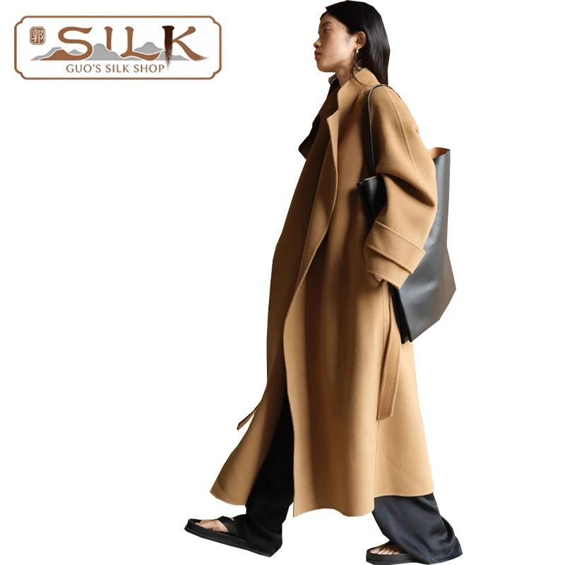 

Элегантное двустороннее женское длинное пальто из высококачественного кашемира и шерсти для зимы: комфортное и теплое, для активного отдыха