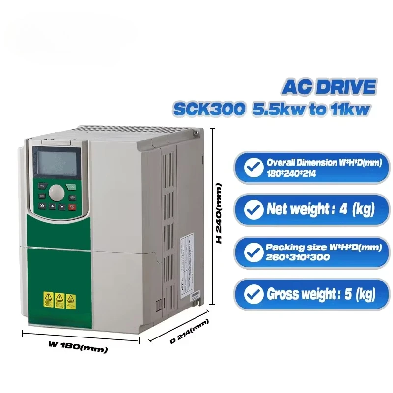 Industrial Grade 3Phase VFD Inverter 0.75KW-7.5KW AC Motor Drive 220V-440V Frequency Converter RS485/Modbus IP20 Protection