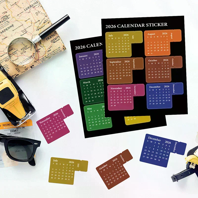 NEW DIY 2026 Calendar Stickers Multi-functional Colorful Planner Stickers Removable Durable Bookmark Office