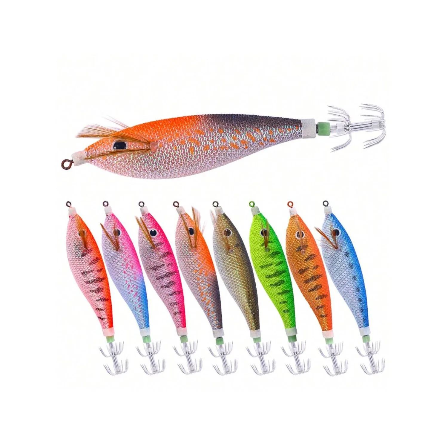 1pc Squid Jig Hook Fishing Lure Luminous 11cm 13.4g Artificial Fake Octopus Lures Wood Shrimp Cuttlefish Hard Bait Sea Jigs Tack