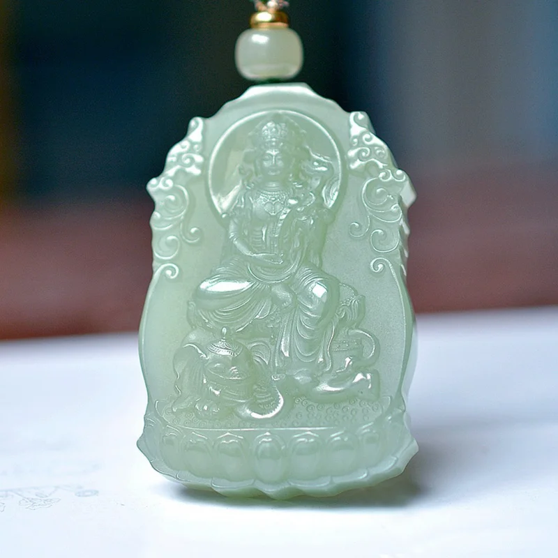 

Natural Hetian Qinghai Material Snake Guardian Samantabhadra Jade Pendant Necklace Men And Women