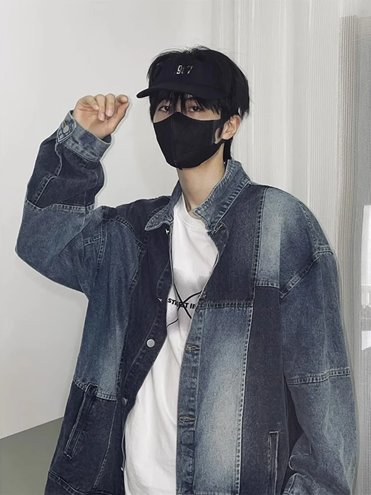 

Teenage Boys' Denim Jaet Spring Autumn Flip Collar Workwear Sle American Poor Boy Faion Long Sve Loose Fit Outerwear