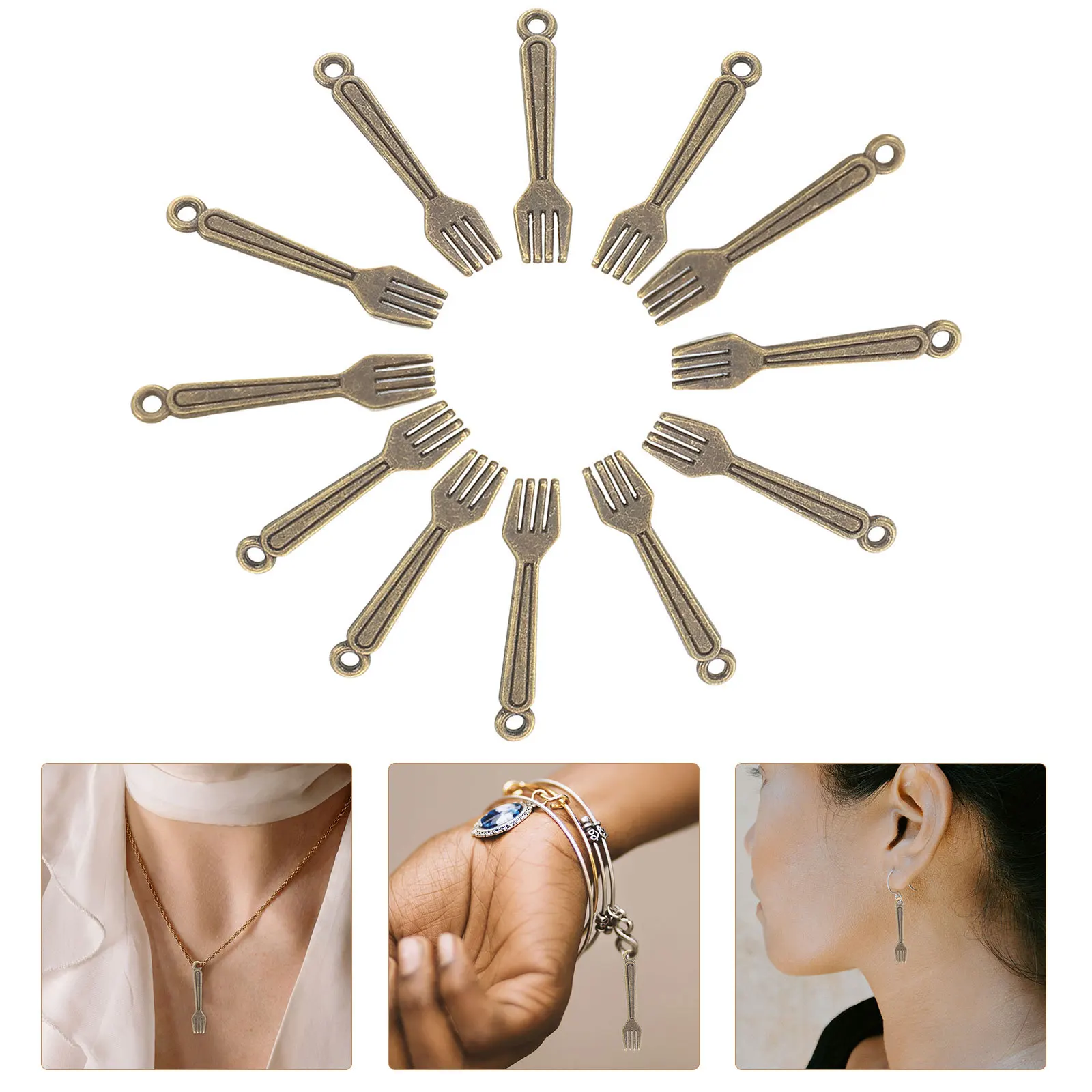 

100pcs Alloy Simulated Tableware Charms Vintage Mini Fork Pendant For Diy Jewelry Making Necklace Bracelet Craft Supplies Retro