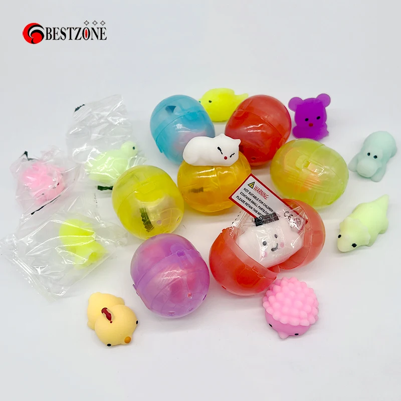 50Pcs D47*56mm Capsule Toys Conjoined Surprise Ball With Healing Stress Squeeze Cute Animal Pinch Vent Toy For Vending Machine