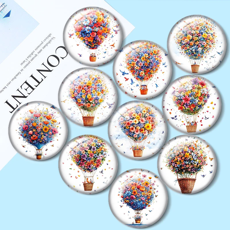 

Floral Air Balloon 10pcs 12mm/18mm/20mm/25mm Round photo glass cabochon demo flat back Making findings