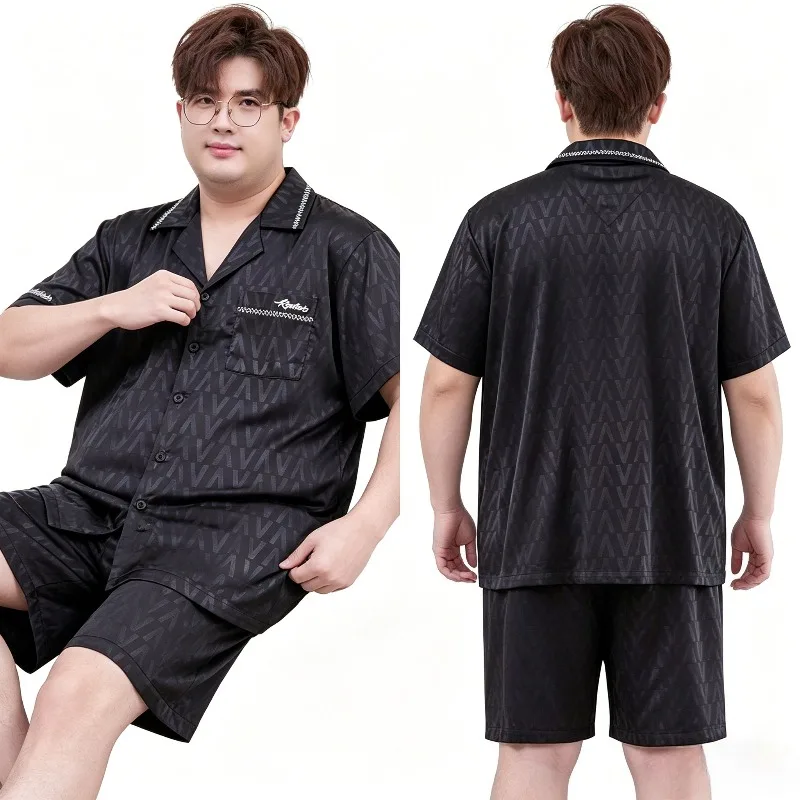 

Мужской комплект пижам больших размеров: летний, тонкий, из ледяного шелка и сатина, с коротким рукавом и шортами, в корейском молодежном стиле, свободный, для дома, для сна и отдыха