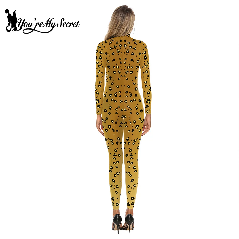 Halloween Cosplay Costume For Women Animal Leopard Printed Elastic Bodysuit Rompers Party Zentai Spandex Jumpsuits