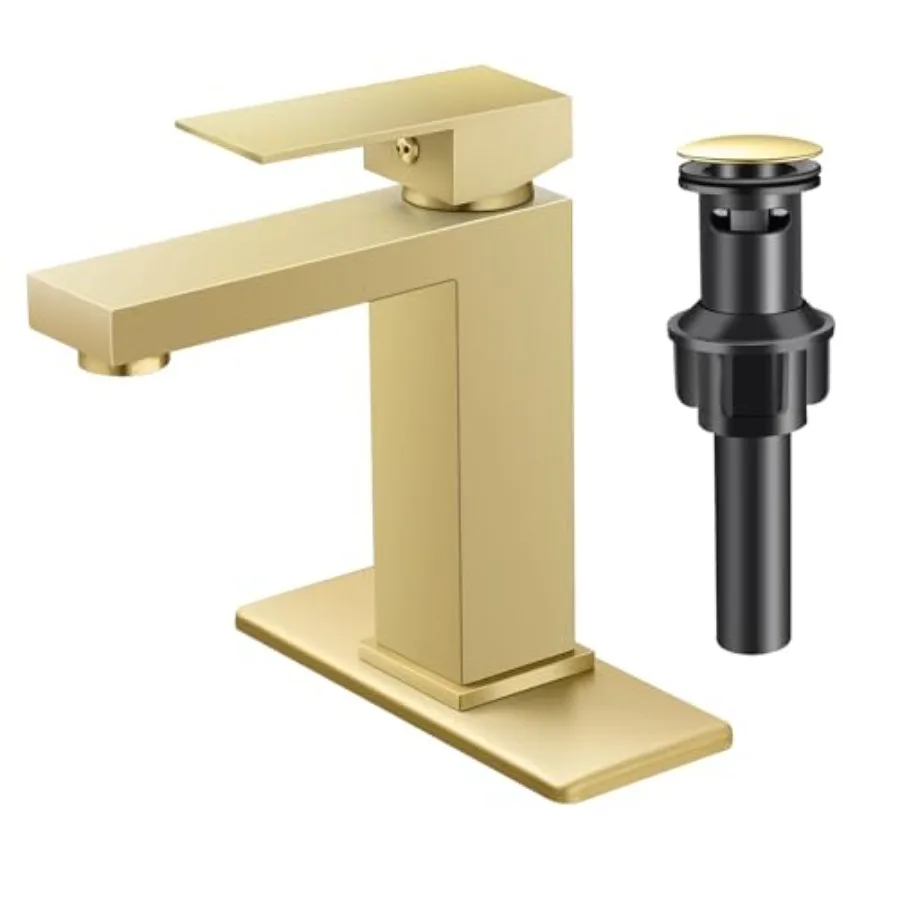 

Single Handle Bathroom Sink Faucet Stainless Steel Vanity Faucet with Pop-Up Drain and Deck