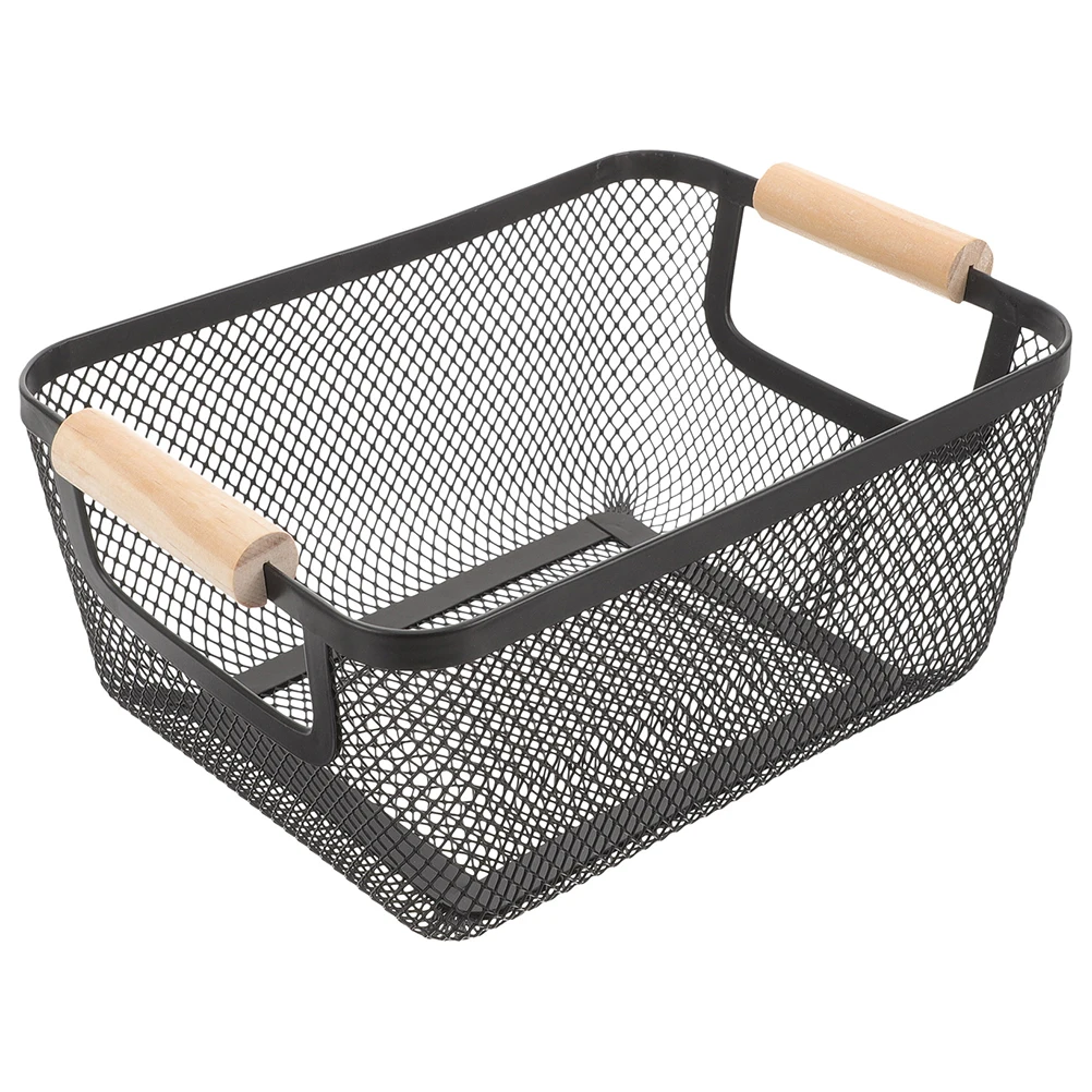 

Storage Basket Farmhouse Organizer Wooden Handle Wrought Iron Kitchen Baskets for