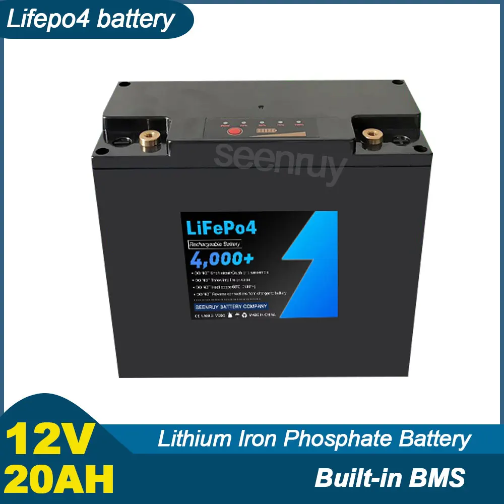 12V 20Ah Lifepo4 With Charger Lithium Iron Phosphate Battery Perfect For Lamp Fire Shutter Door Alarm Kid Scooters Boat Motor