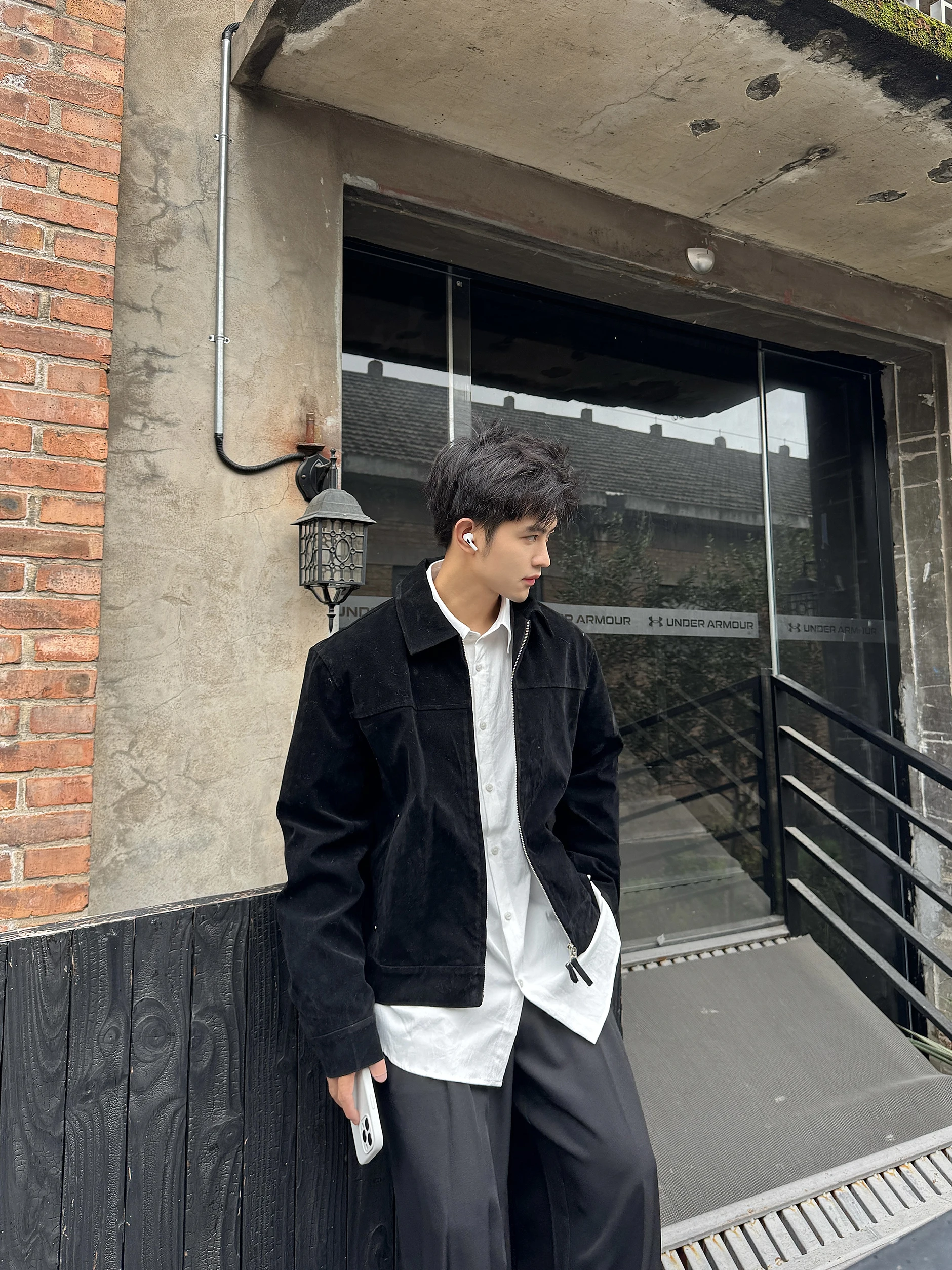 

Bla Suede ort Jaet Men's Vintage Sle Loose Casual Lapel Zipper Autumn Outerwear Comfortable Polyester Fiber Coat