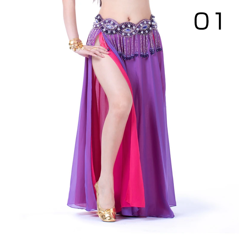 女性セクシーなベリーダンススカートダブルスリットシフォンダンススカートオリエンタルベリーダンスステージパフォーマンスショーカーニバル衣装
