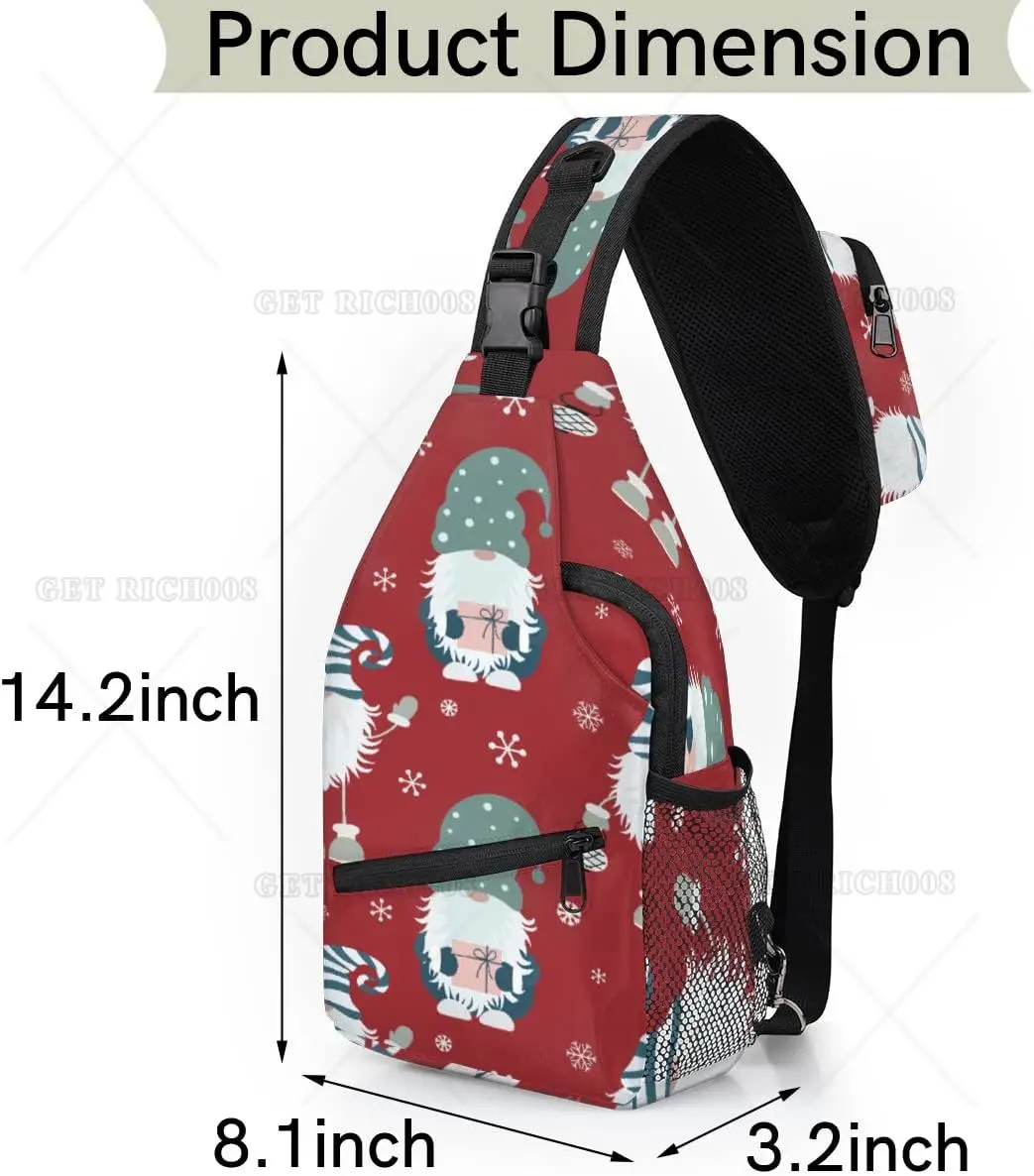 Sling Bag for Women Men Christmas Crossbody Backpack Gnome and Snowflakes Shoulder Bag Chest Sling Backpack for Travel Hiking