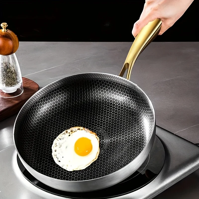 316 Stainless Steel Frying Pan Wok Non-stick Honeycomb Pot Home Steak Skillet Gas Stove Induction Saucepan Kitchen Cookware