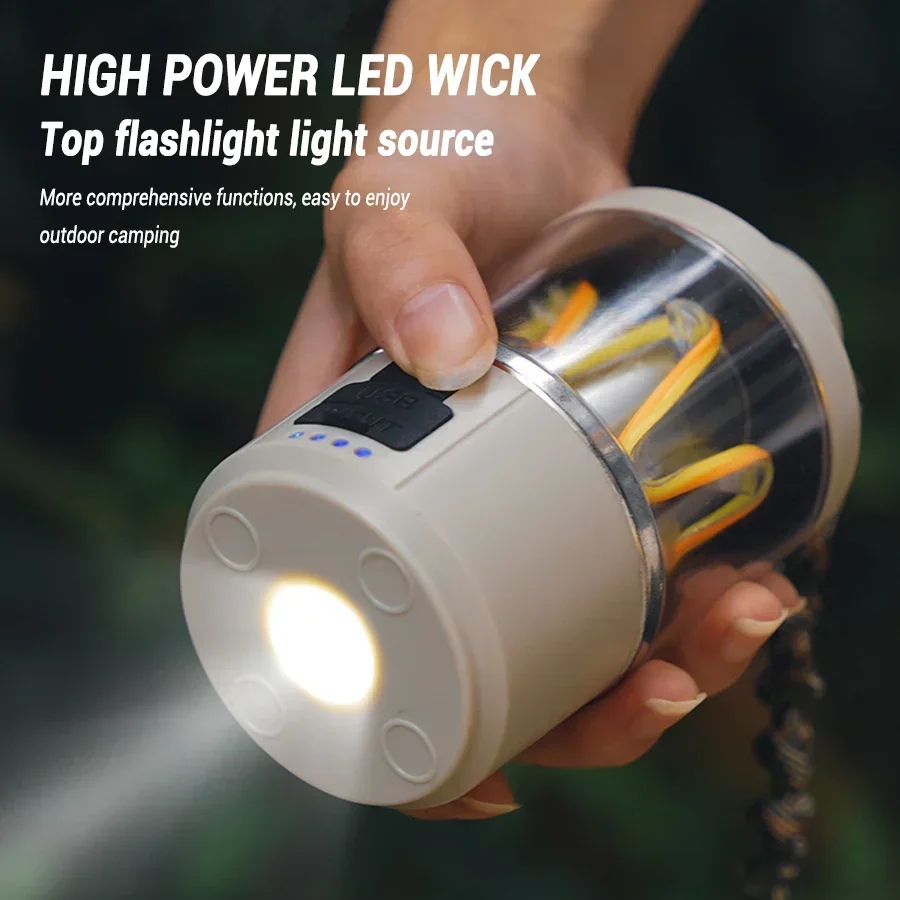 Portable Camping Lantern Type-c Rechargeable LED Flashlight 3 Light Source Strong Light Outdoor Emergency Searching Fishing Lamp