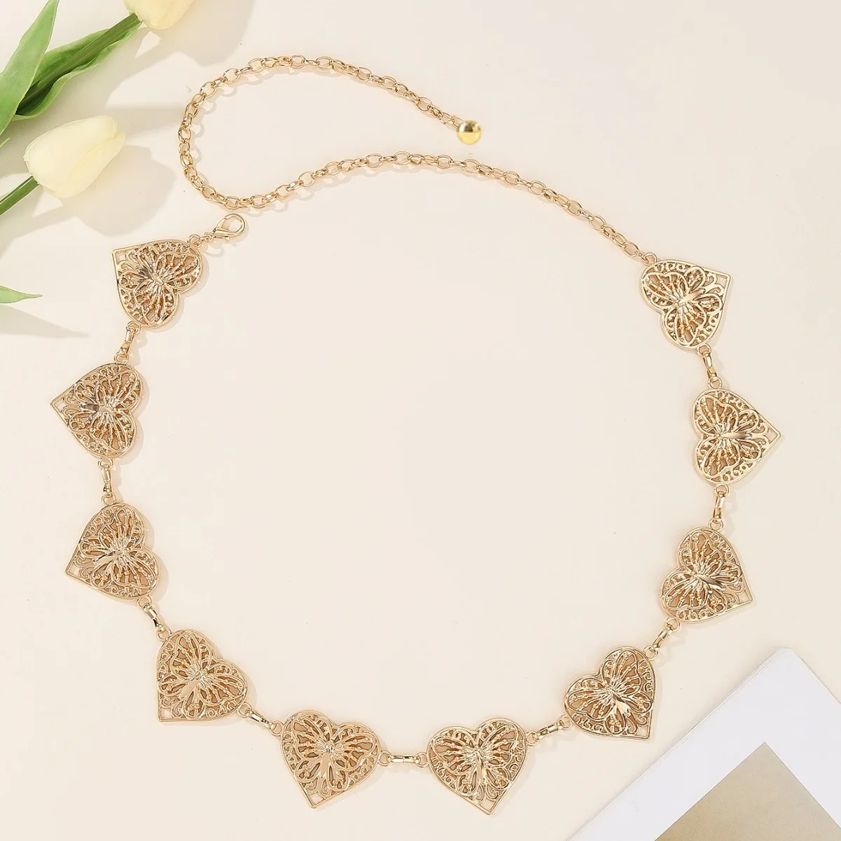 1 catena da donna hip-hop retrò punk metallizzata a forma di cuore adatta per feste e banchetti, jeans, gonna a pieghe abbinata