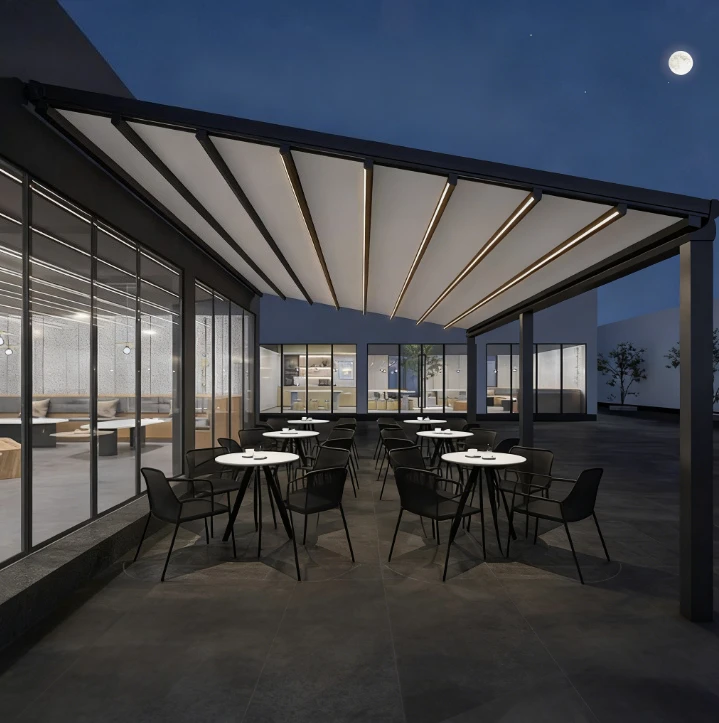 

Электрический складной навес с дистанционным управлением, телескопический навес, открытый двор, крыша, солнцезащитный навес, солнцезащитный навес из алюминиевого сплава