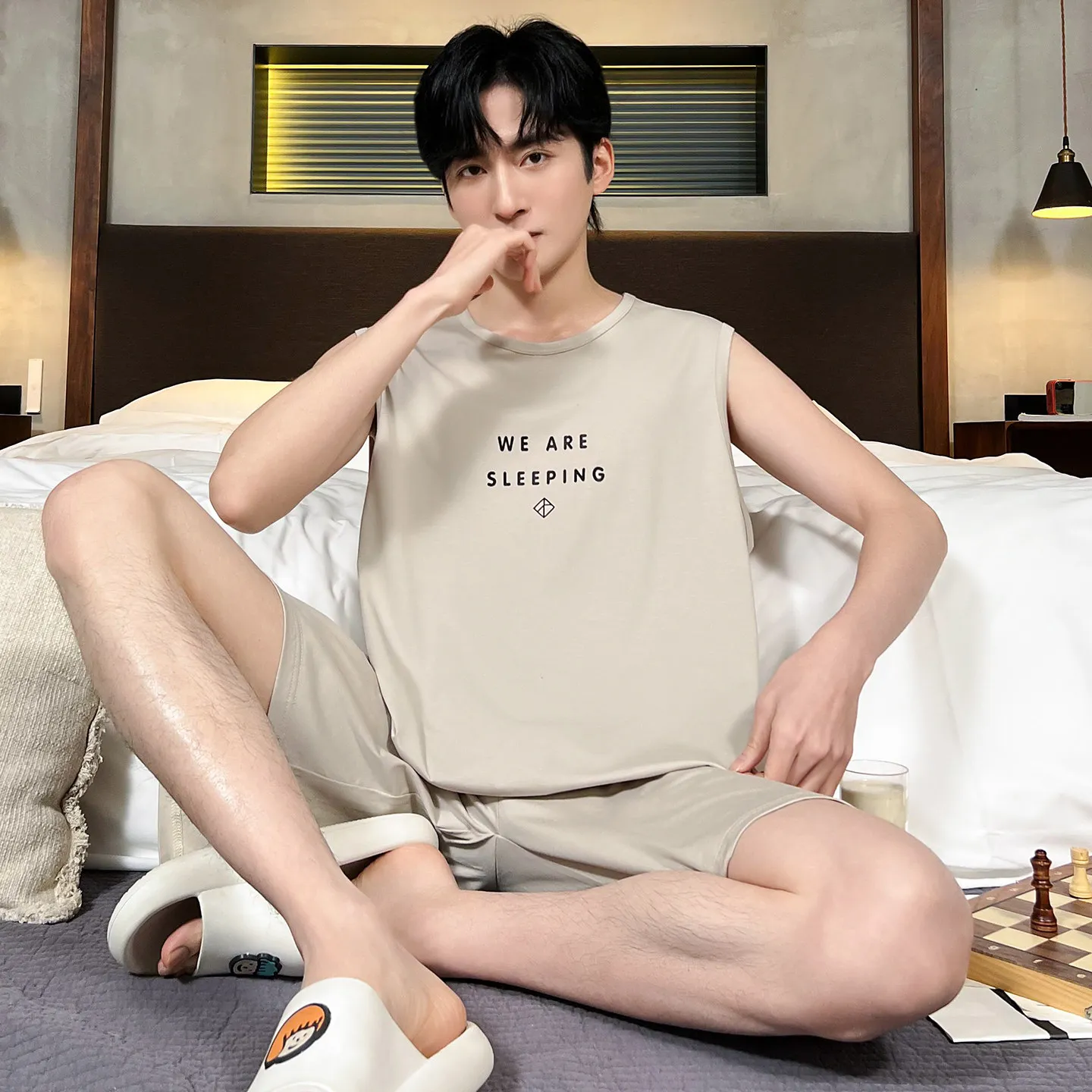 

2Pcs/set Men's Lightweight Modal Tank Top Shorts Set Summer Cool Comfort Loose Fit Plus Size Sleepwear Loungewear Sleeveless Pjs