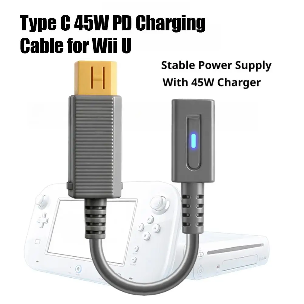 Adaptador hembra tipo C PD para WiiU, 45W, potencia estable, Flexible, 12cm, antirotura, Cable de carga portátil para consola de juegos