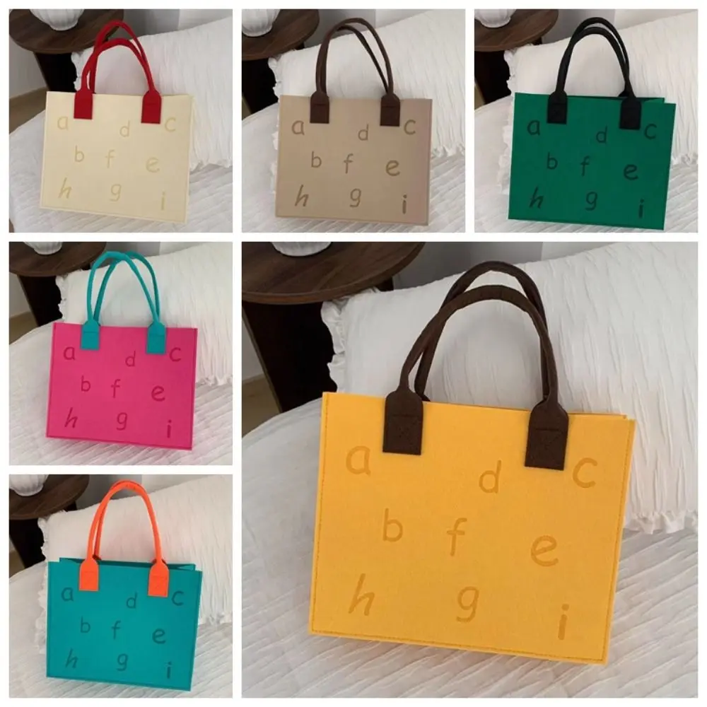 Bolso de mano de fieltro con letras simples, bolsa de almacenamiento de Color sólido, bolsa de mensajero de gran capacidad, bolsa de regalo para niños