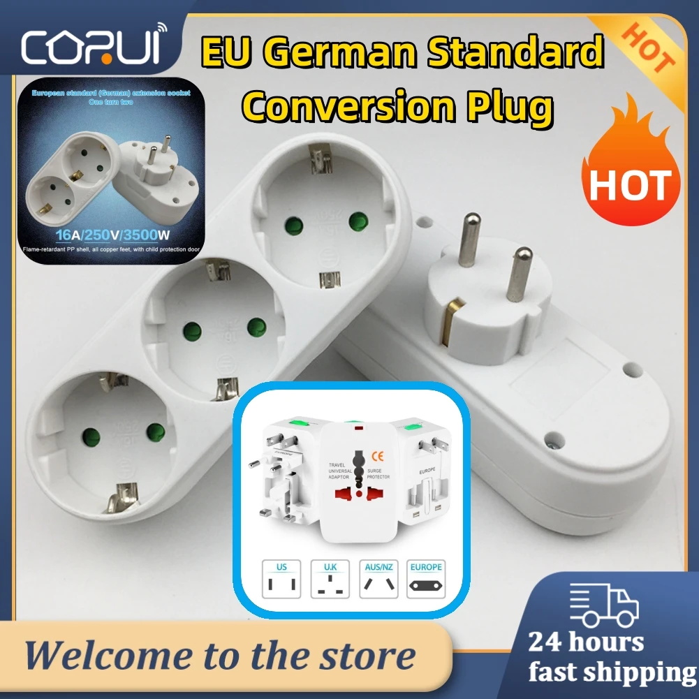 

CORUI Universal EU German Standard Conversion Plug One To Three Conversion Socket Travel Conversion Power Plug Socket Smart