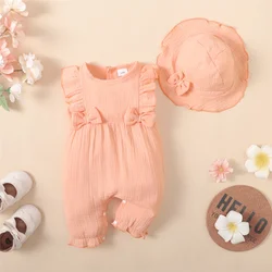 2PCS Newborn Baby Girl Bodysuuit Plain Sleeveless Romper+Hat Daily Summer Jumpsuuit Clothing for Infant Girl 0-18Months