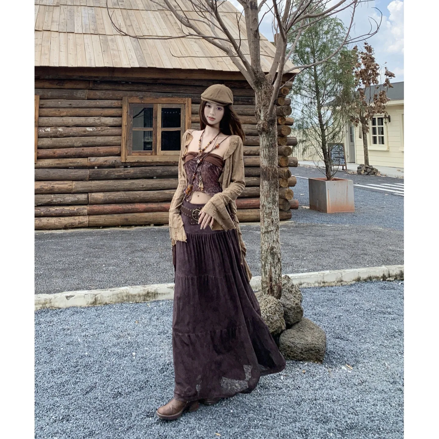 

Женский комплект в стиле ретро: расклешенный кардиган с защитой от солнца для пустыни и Северо-Запада, юбка с бисерным ожерельем