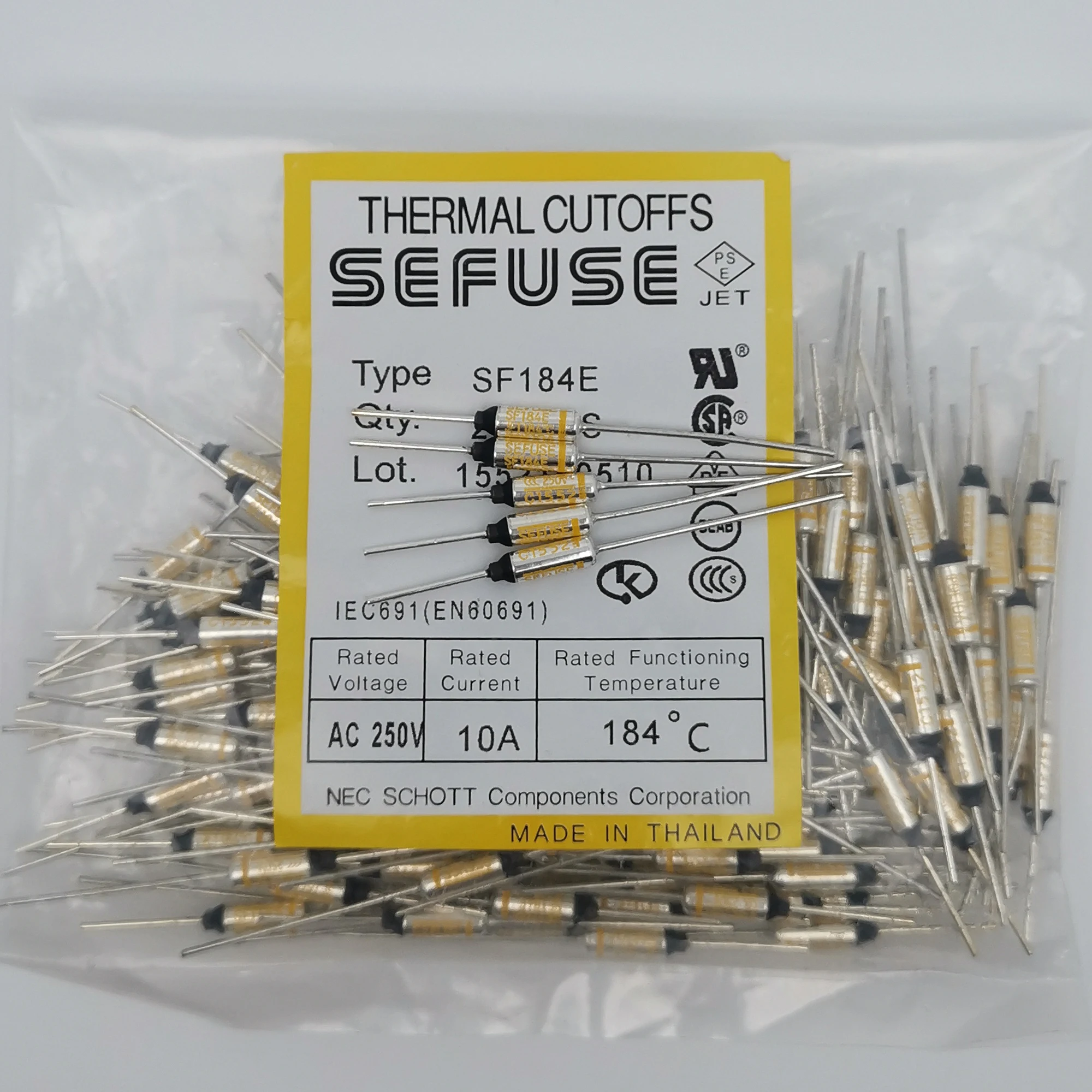 5pcs SF184E 184°C Celsius Degree SEFUSE Thermal Cutoffs 10A 250V Fuse 363.2°F