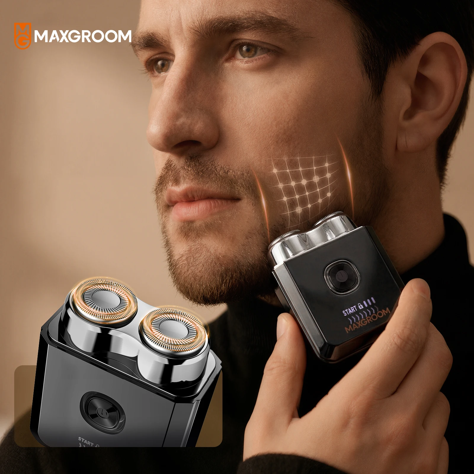 MAXGROOM Electric Shaver Double Ring Cutter Head 360° Floating Waterproof IPX6 Smart Display Rechargeable Beard Trimmer Full Bod