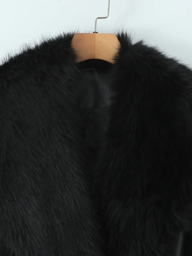 Faionable ort Bla Leather Jaet Damen-Sli, vielseitiger Mantel, winddicht, schlankmachend, großer Pelzkragen, europäischer Stil