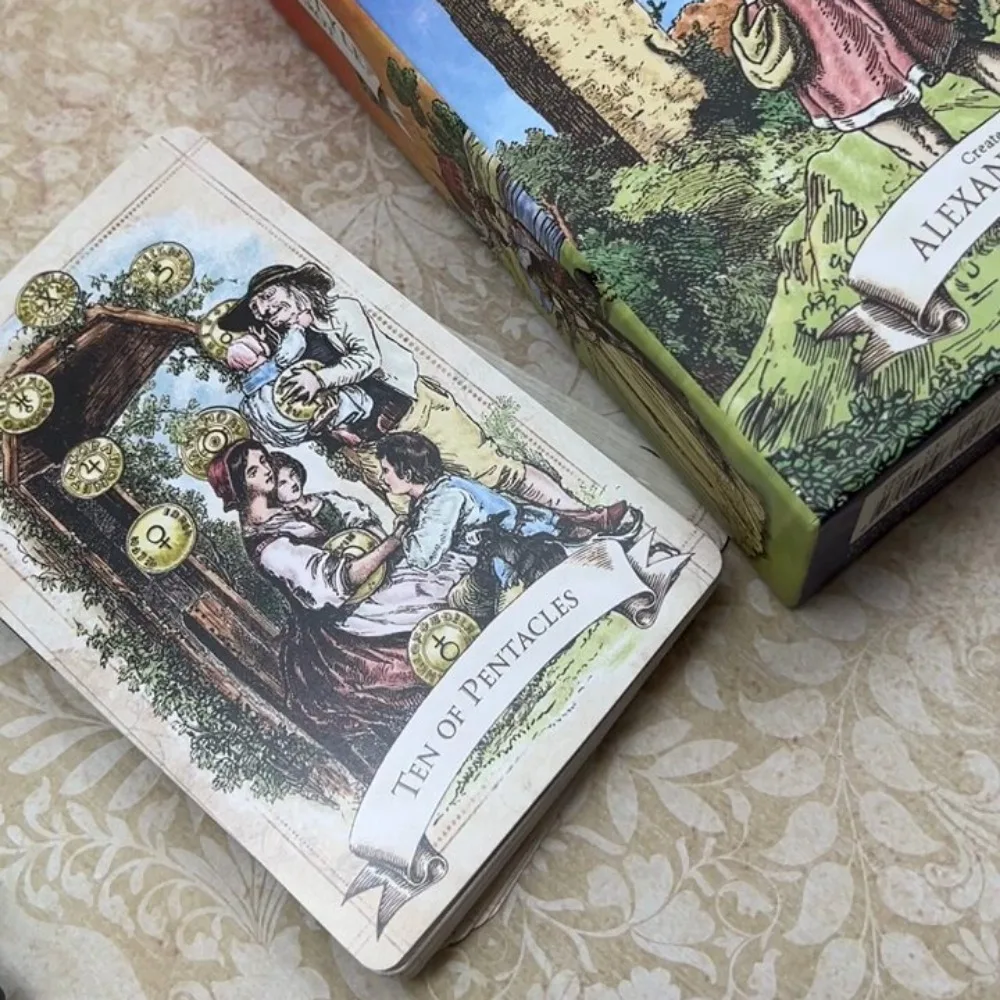 Deck de tarô estilo antigo com simbolismo claro, relevo frente e verso, ilustrações vintage, embalado em caixa rígida, 12x7cm, 79 pcs