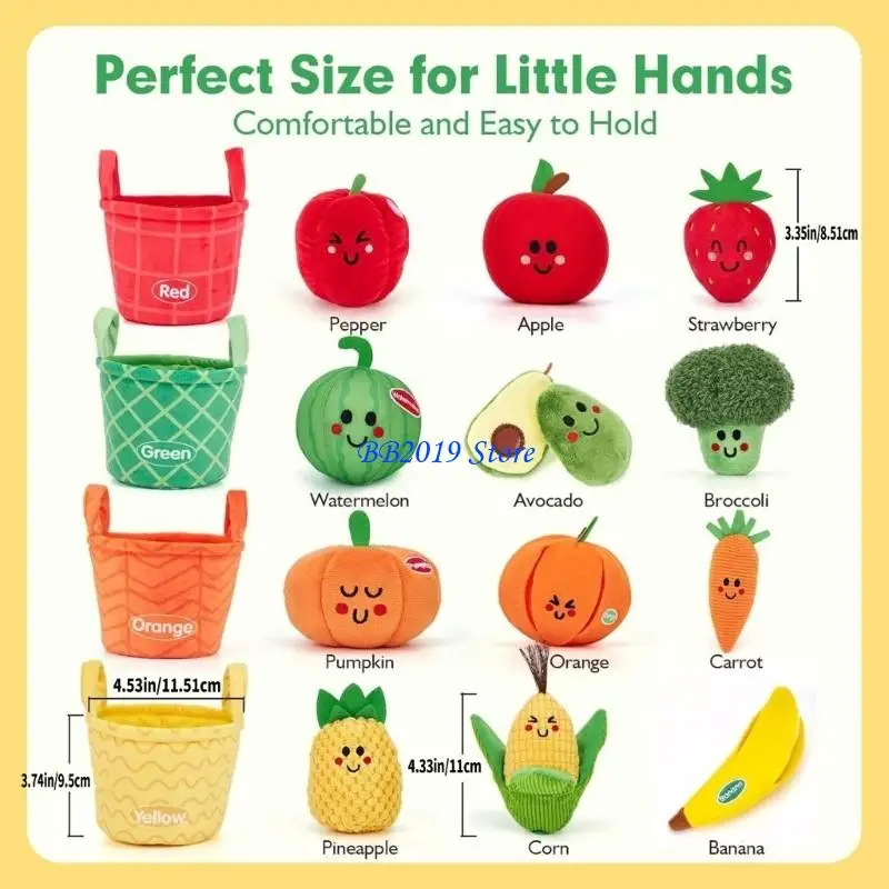 Q0KB Peluche per bambini con forme frutta e verdura in peluche per l'ordinamento del colore che migliora lo sviluppo Tessuto