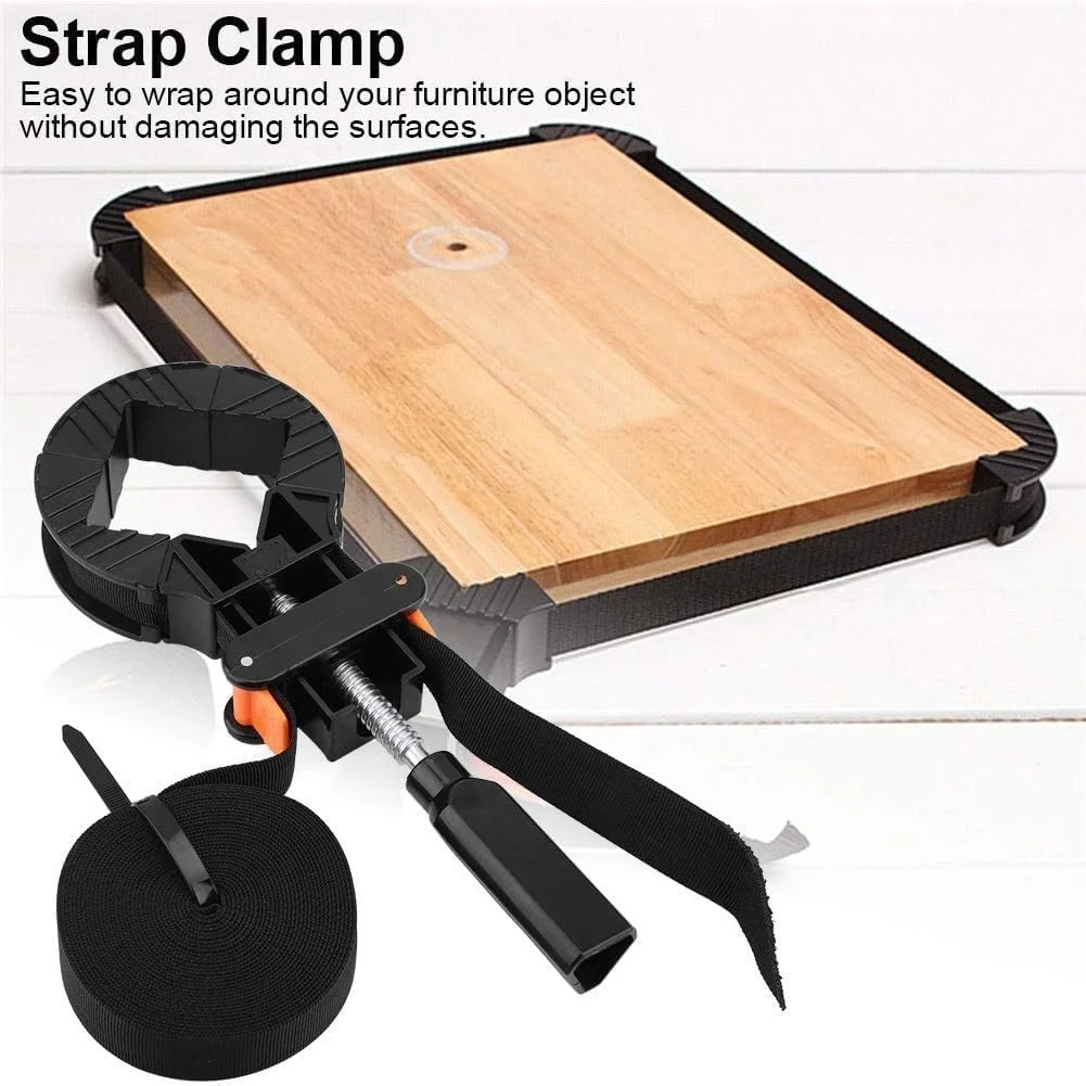 Adjustable Band Clamp, 6M Nylon Strap Clamp with 4 Jaws Corner Holder for Picture Frame Woodworking Furniture Wood Clamp Tool