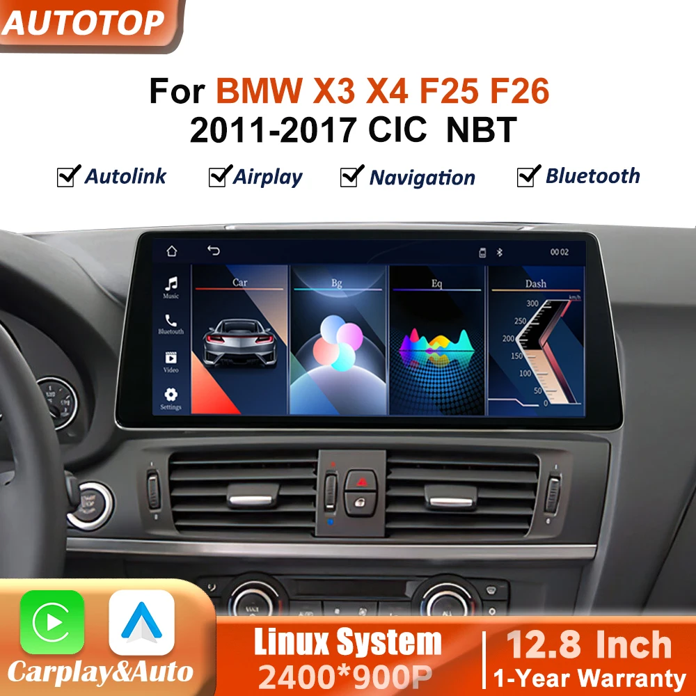 12,8-calowy bezprzewodowy CarPlay Android Auto Radio Samochodowe 2400*900P do BMW X3 X4 F25 F26 2011-2017 CIC NBT Multimedialny Odtwarzacz Wideo Ekran Dotykowy z Airplay Autolink Mirror Link WiFi