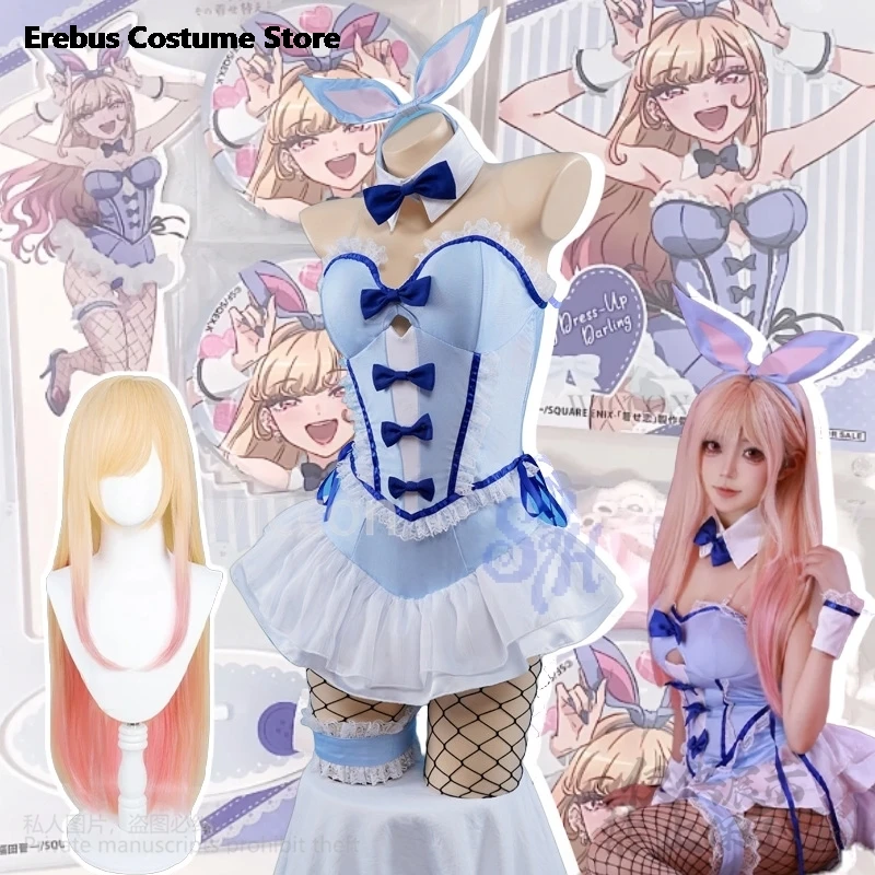 

Anime My Dress Up Marin Kitagawa Cosplay Costume Kawaii Baby Blue Bunny Girls Jumpsuit Rabbit Headwear Lovely Lolita Halloween