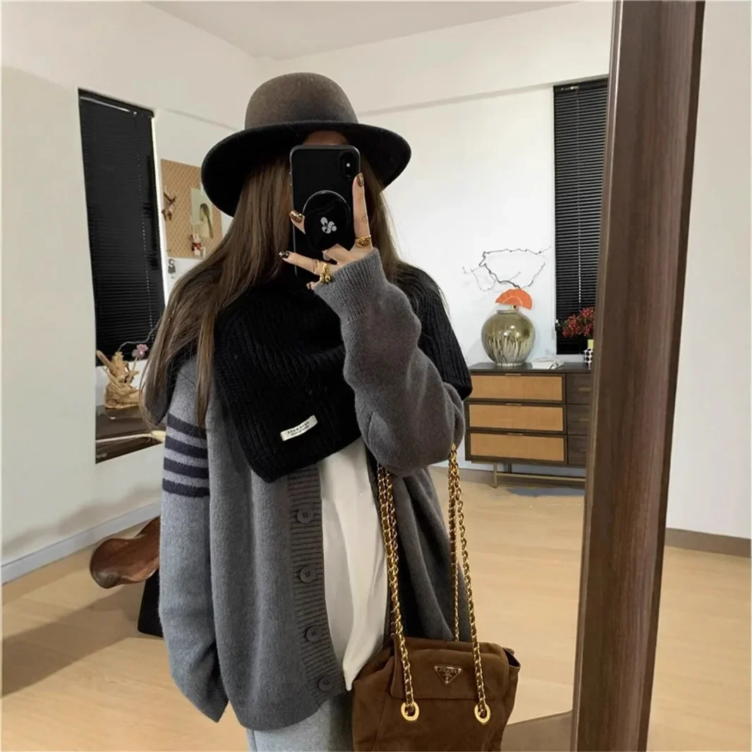 

Casual Striped Sweater Outerwear Comfortable Korean Style Loose Thickened V-Neck Knitted Cardigan Women's Autumn Winter