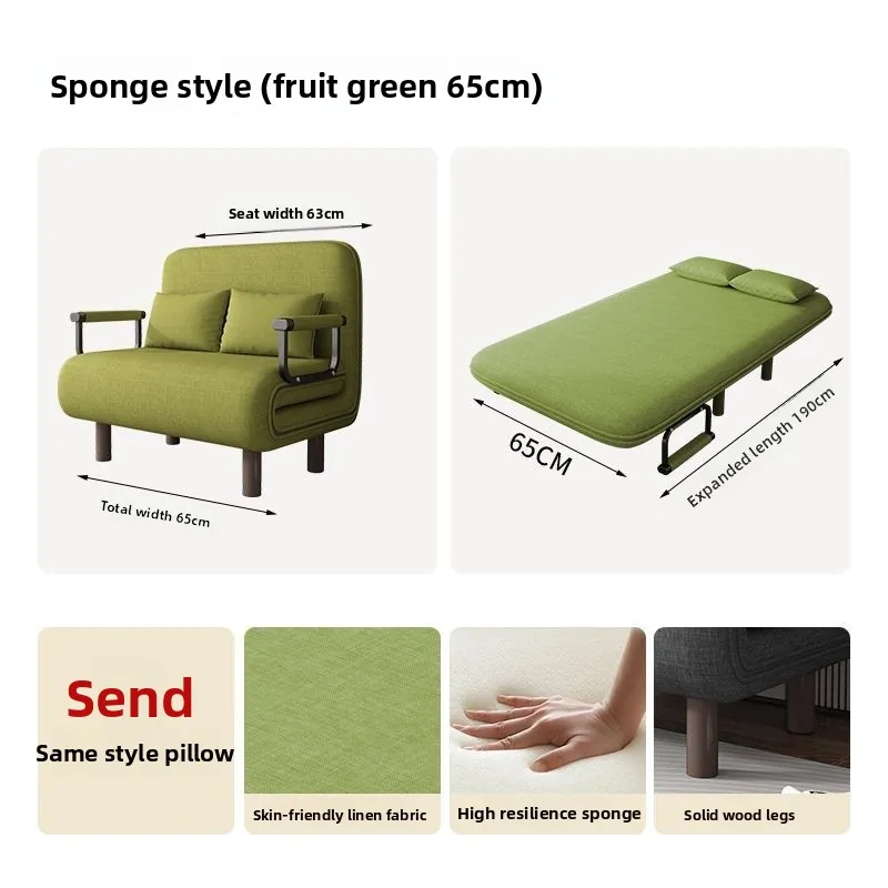 Small Apartment Minimalist Trendy Single Folding Bed Lazy Sofa Foldable Sofa Bed Dual Use Single Double Convertible Tri Fold