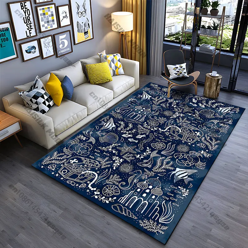 Underwater treasures and marine life carpet Yoga living room room decor children's crawling mat doormat area rug games mat