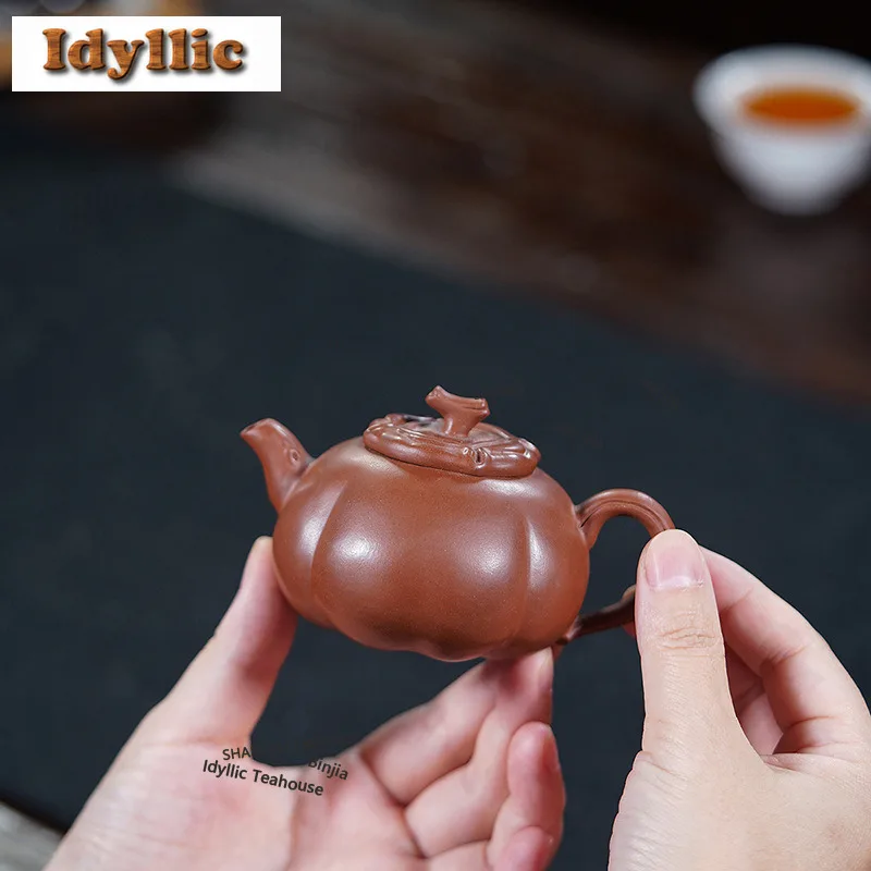 HOYIHM 130ml Aesthetic Yixing Purple Clay Teapots Handmade Persimmon Round Pot Raw Ore Dicaoqing Mud Kettle Zisha Teaset Gifts