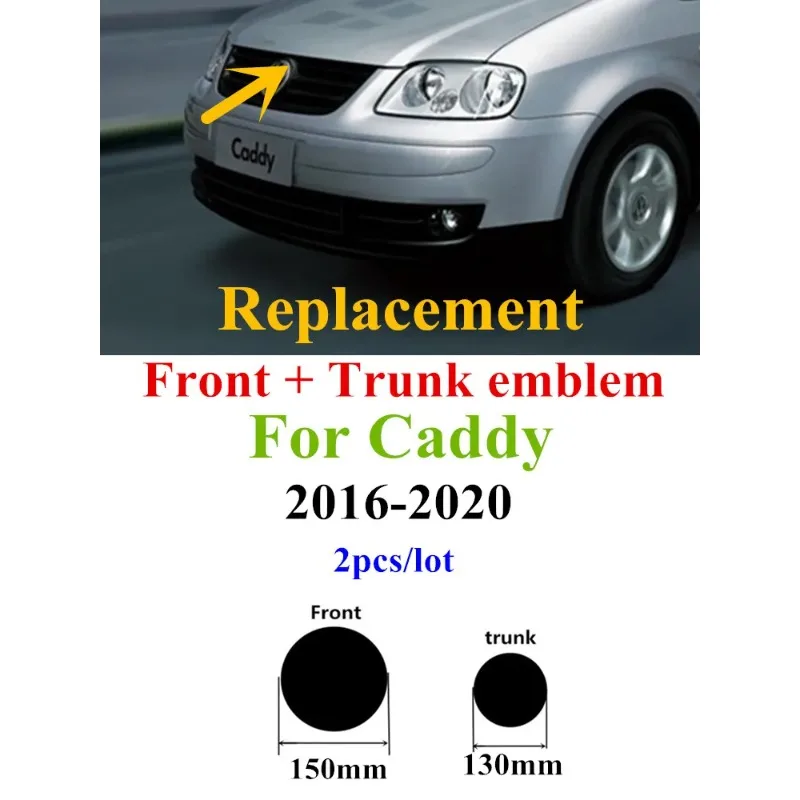 

2026 Новые эмблемы, 2 шт., Стайлинг автомобиля, передняя голова, капот, эмблема, задний хвостовой бампер, значок багажника для Caddy 2016-2020, замена Ca