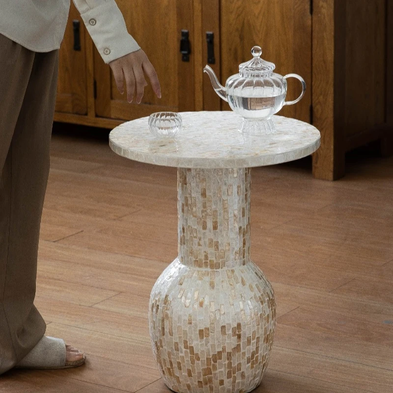 

Premium Cream Wind Subo Shell Coffee Living Room Sofa Side High-end Hotel Furniture Side Round